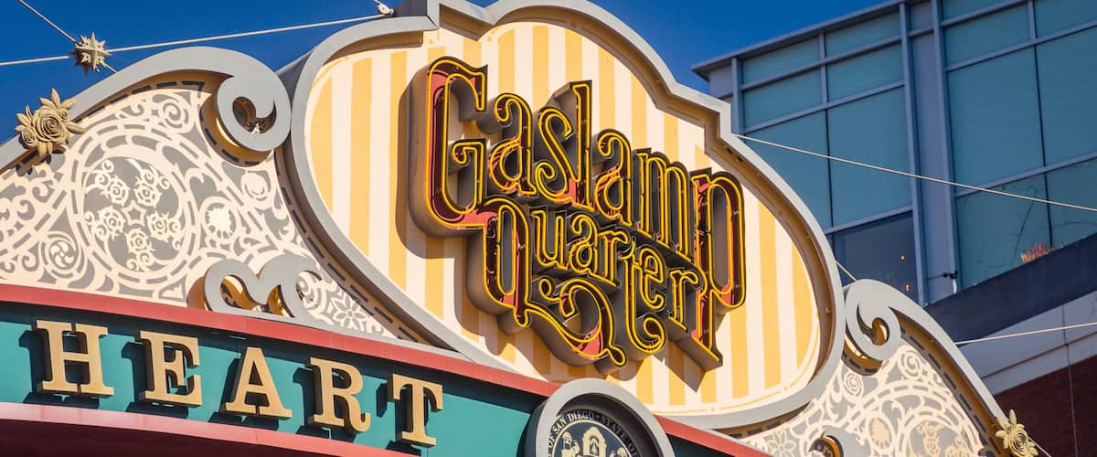 Gaslamp Quarter featuring signage