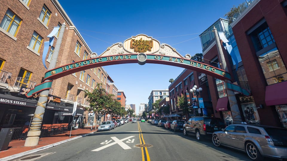 Gaslamp Quarter featuring signage