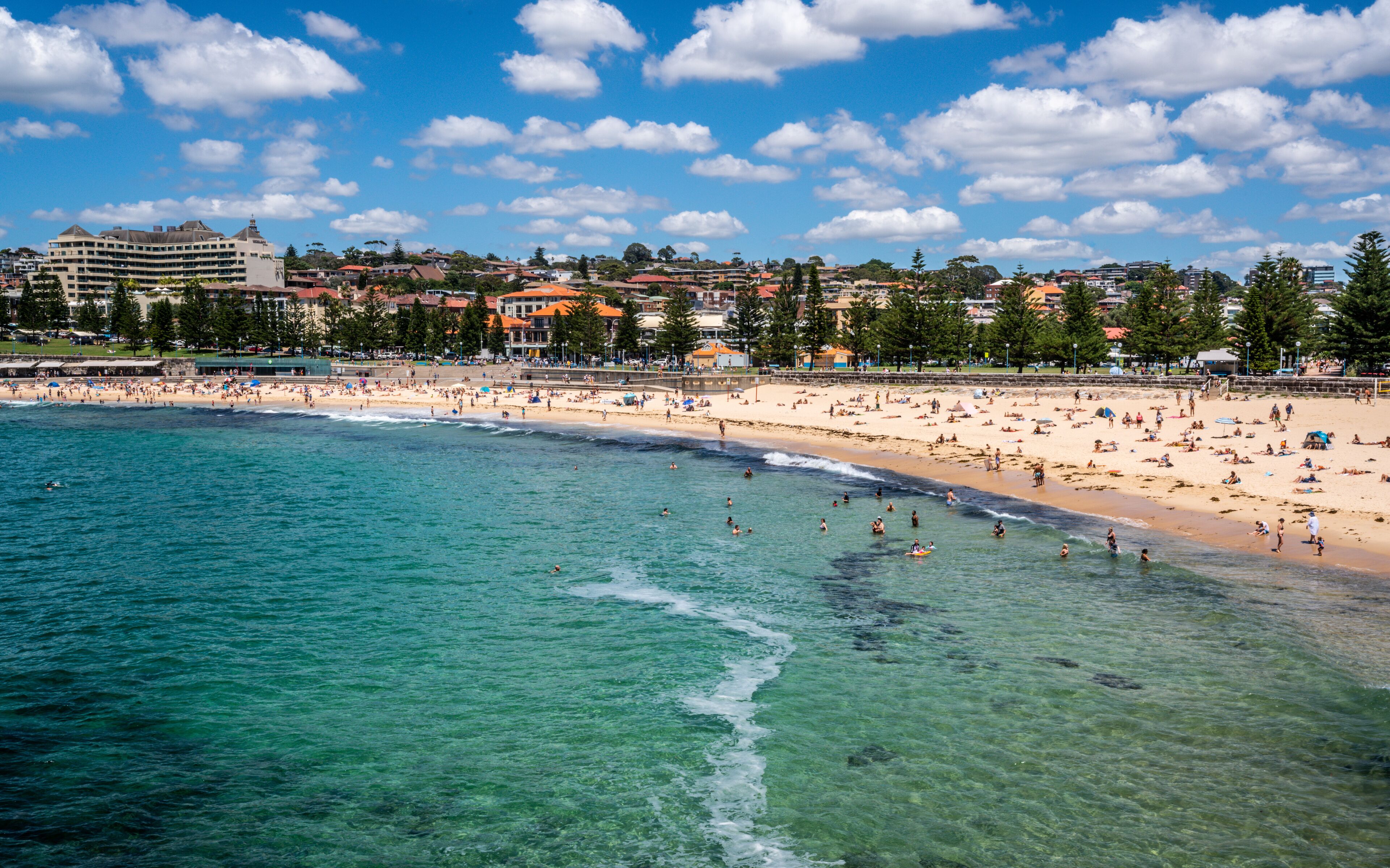 Top view of full of people Coogee beach in Sydney Australia