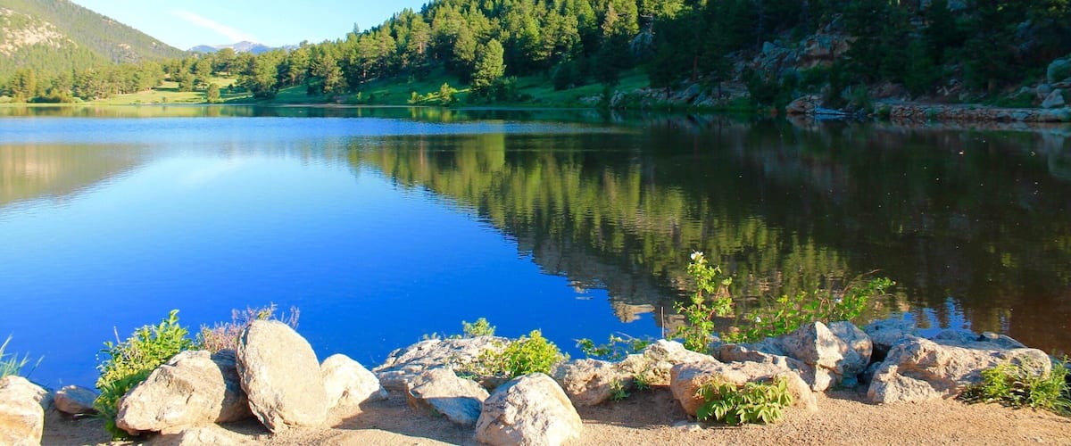 Lily Lake lies at the edge of the park, away from all the traffic and people. It's a beautiful 1/2 mile walk around the lake, with plenty of wildlife to see; I watched a beaver foraging for breakfast near the shore, rabbits, a red fox, ducks and tons of birds. There are hiking trails all around here so you could easily spend an entire day. The mountains in the far distance are the Never Summer Mountains, named because, well, it's never summer there and they are snow-capped year round. #blue #colorful #estespark #rockymountains #mountains #waterlust