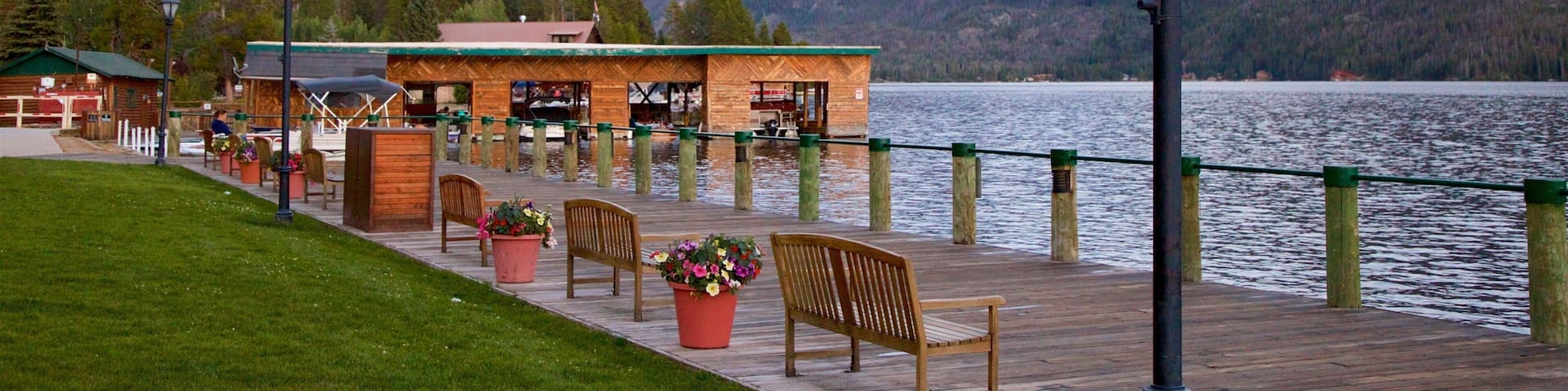 Grand Lake showing mountains and a lake or waterhole
