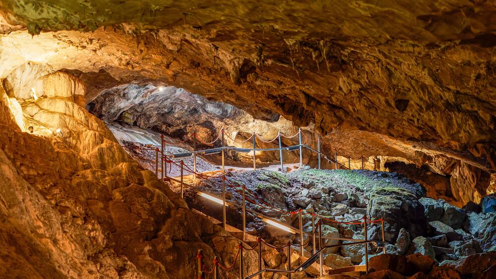 Cueva de Las Güixas, Villanúa, Pyrenees, Huesca, Aragon, Spain. Cave that can be visited in Villanua