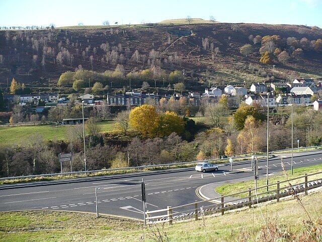 Rhymney Valley Looking across the Rhymney Valley towards Brithdir. The A4049 is in the foreground.