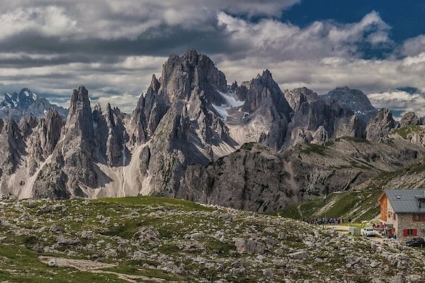 July 2016
Cadini di Misurina, Dolomites, South Tyrol land, Italy
Cadini di Misurina is a small mountain group in the south of Sexten Dolomites. It is made of spectacular limestone jagged towers and its name refers to the Misurina lake bellow them. You can admire them from the neighbouring Monte Piano or Tre Cime. In the picture taken from above the Rifugio Lavaredo hut (in the picture) you can see the highest part, namely the (from left) spiky Torre Siorpaess (2.556 m), massive Cima Cadin di Nord Est (2.788 m), the steep snow covered valley of Cadin del Nevaio with the Forcella del Nevaio (2.825 m) and Torre del Diavolo (2.726 m).