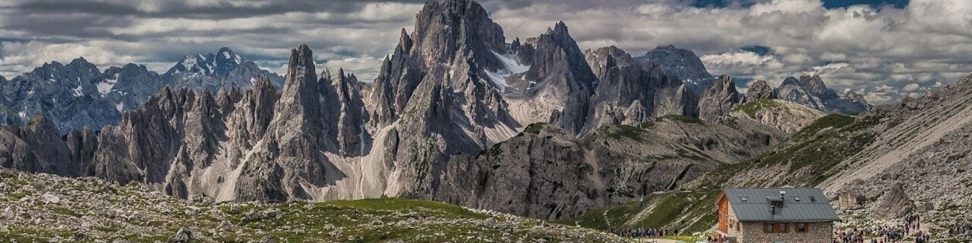 July 2016
Cadini di Misurina, Dolomites, South Tyrol land, Italy
Cadini di Misurina is a small mountain group in the south of Sexten Dolomites. It is made of spectacular limestone jagged towers and its name refers to the Misurina lake bellow them. You can admire them from the neighbouring Monte Piano or Tre Cime. In the picture taken from above the Rifugio Lavaredo hut (in the picture) you can see the highest part, namely the (from left) spiky Torre Siorpaess (2.556 m), massive Cima Cadin di Nord Est (2.788 m), the steep snow covered valley of Cadin del Nevaio with the Forcella del Nevaio (2.825 m) and Torre del Diavolo (2.726 m).