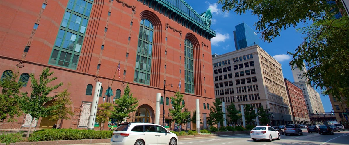 Printer\'s Row mostrando uma cidade e cenas de rua