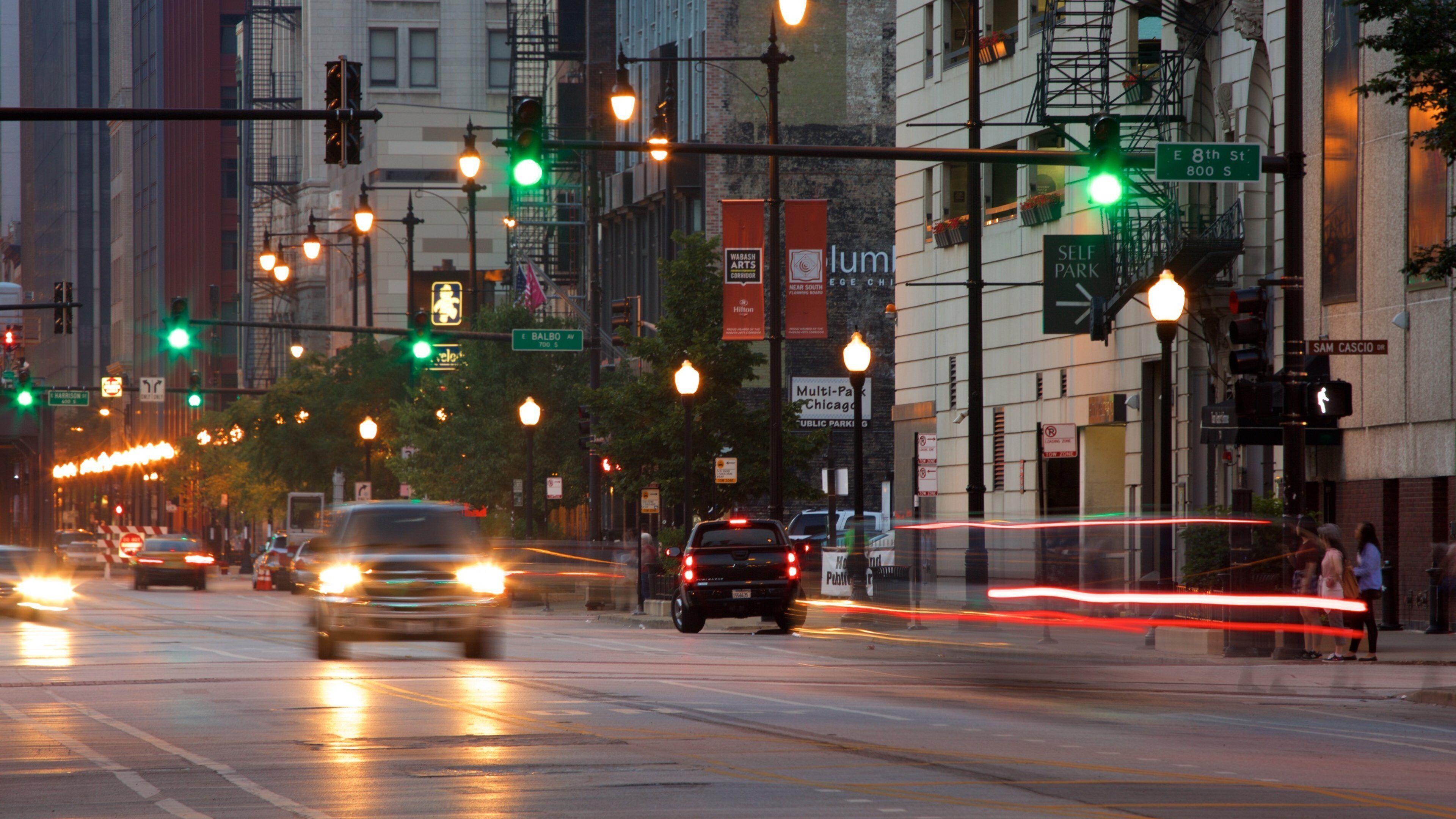 South Loop showing street scenes and night scenes