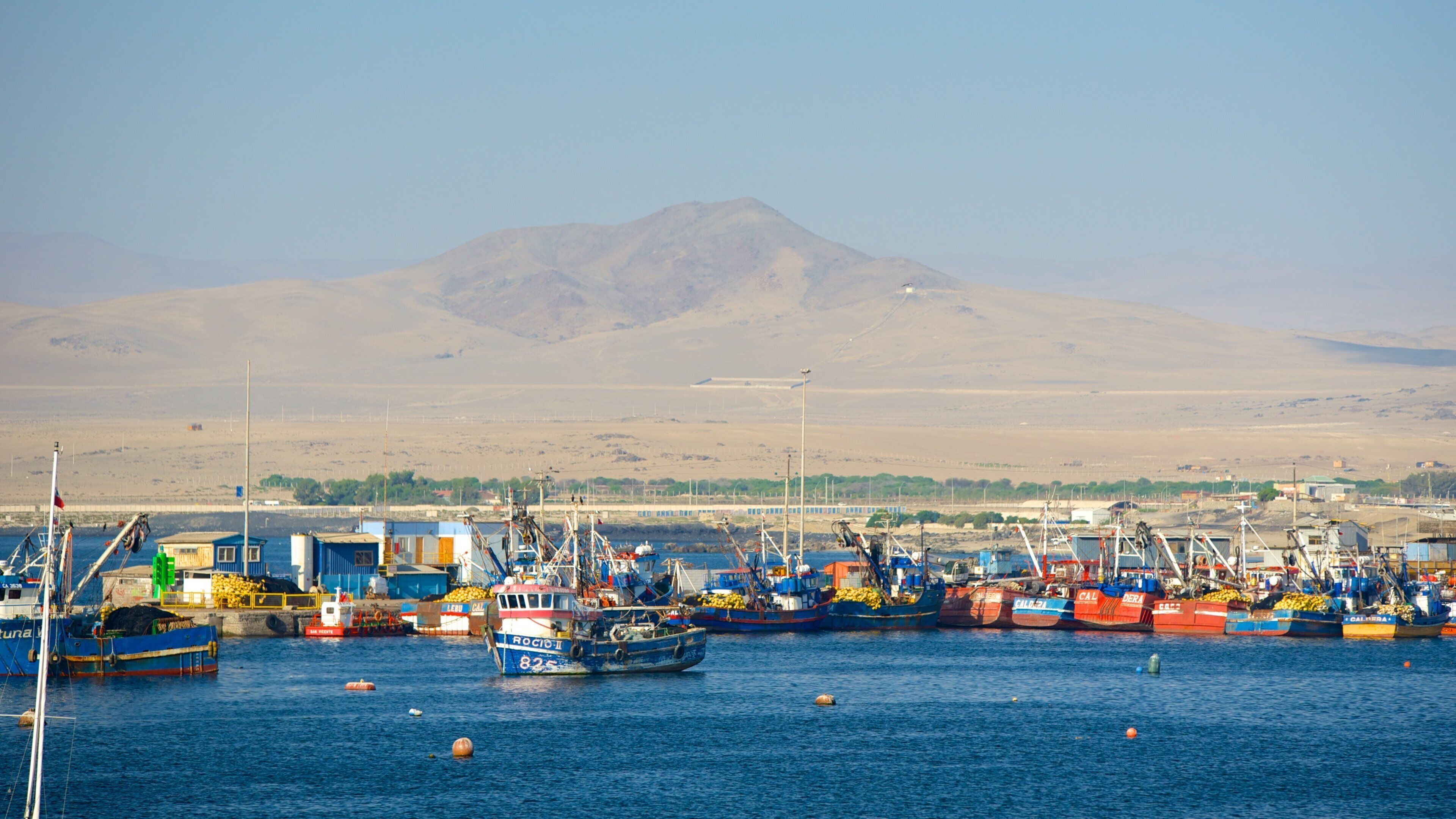 Caldera showing landscape views and a marina