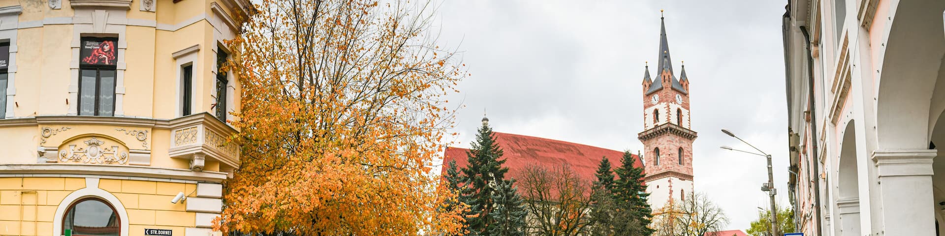 Bistrita city from Transylvania in Bistrita-Nasaud county - details and architecture from the centre of the town in an autumn day