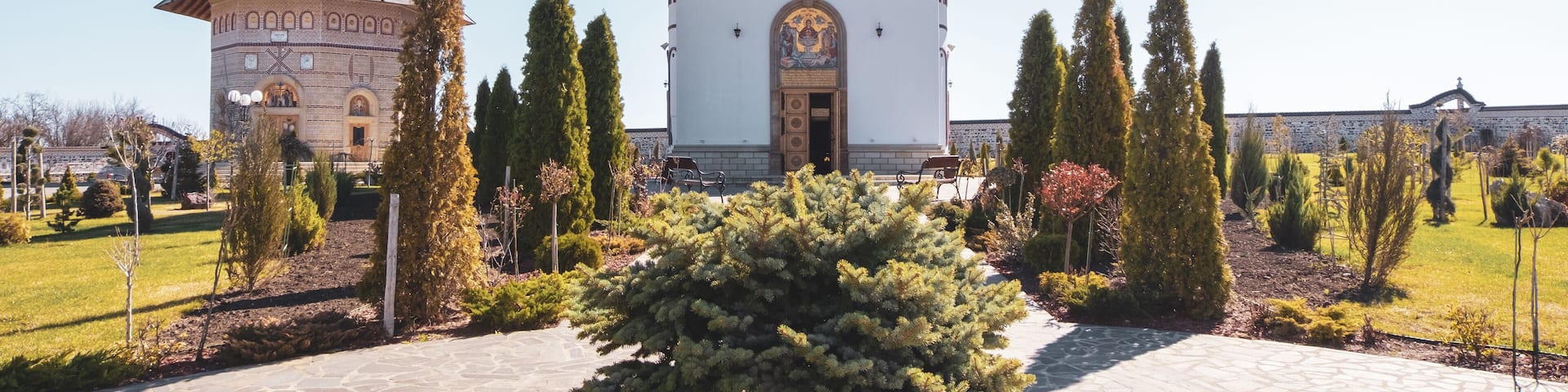 Zosin monastery in Moldavia on a sunny day in spring.