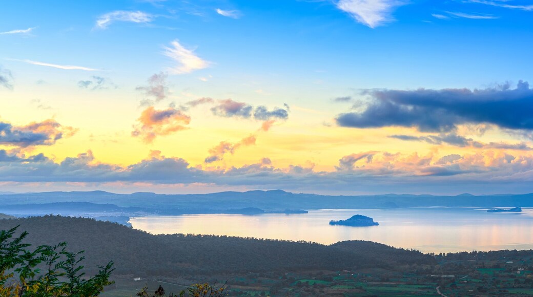 Bolsena lake aerial panoramic view from Montefiascone, Italy.
