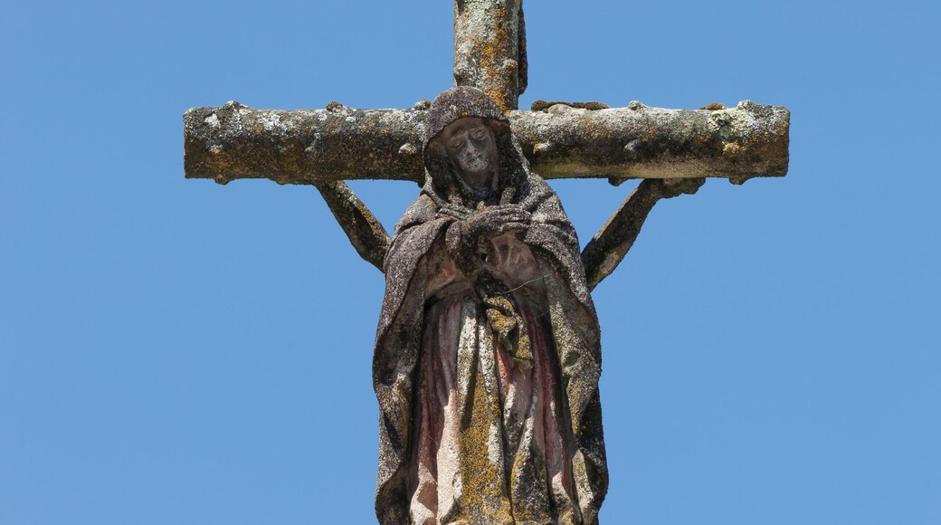 Baroque wayside cross in Rafael Dieste square, Rianxo, Galicia (Spain).