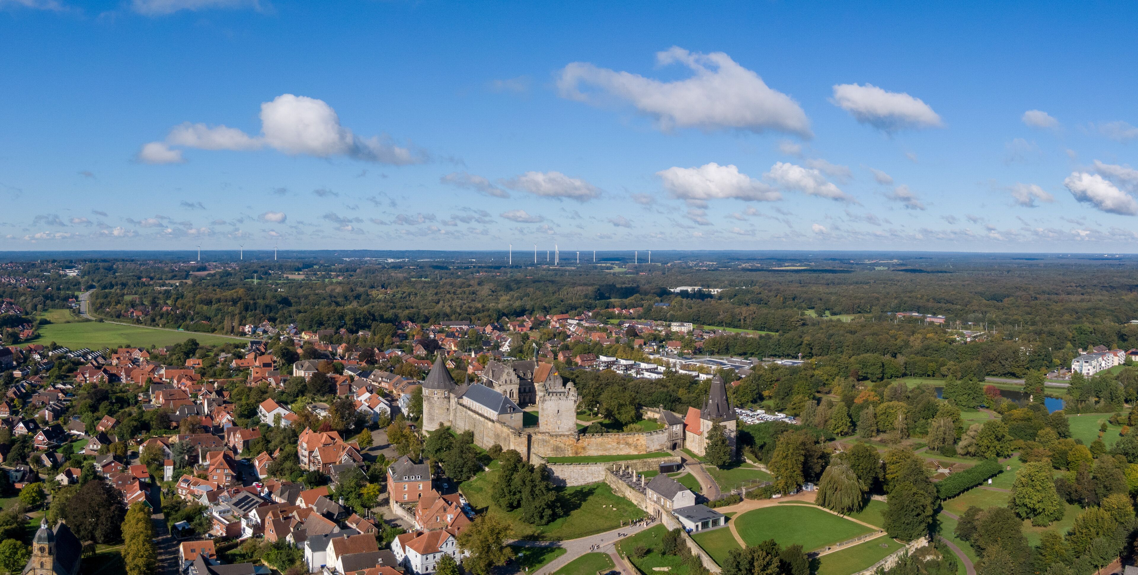 Aerial view of the Bad Bentheim castle and town, Germany
