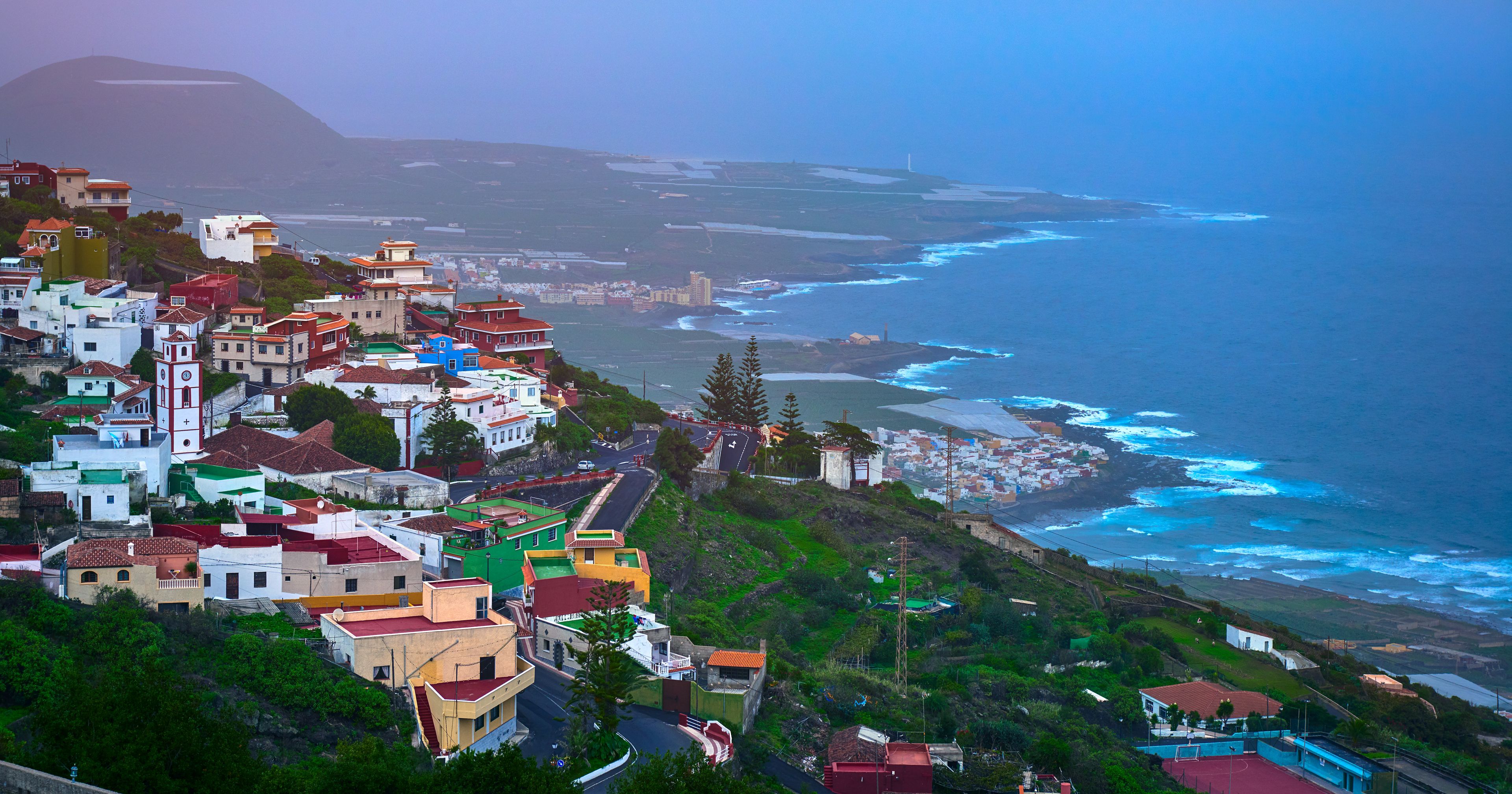 Garachico town against volcano El Teide, Tenerife, Canary islands, Spain