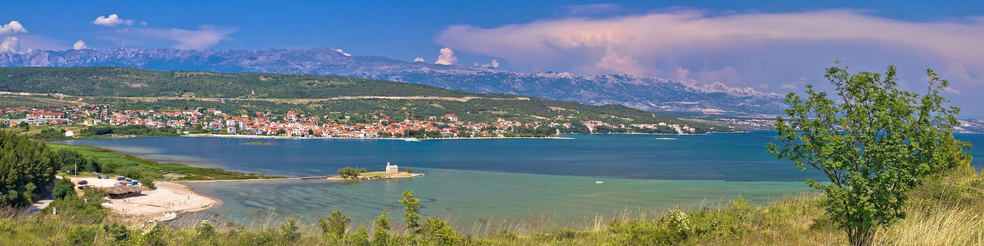 Posedarje bay and Velebit mountain panoramic view