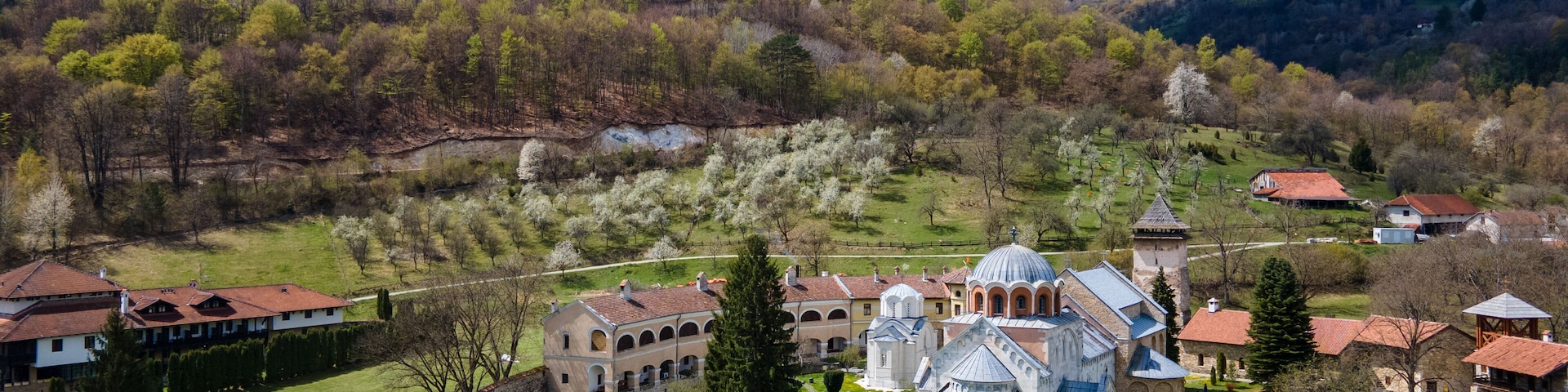 Aerial view of Studenica monastery