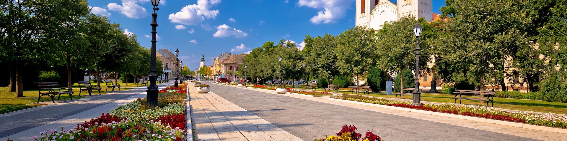 Town of Sombor square and church view
