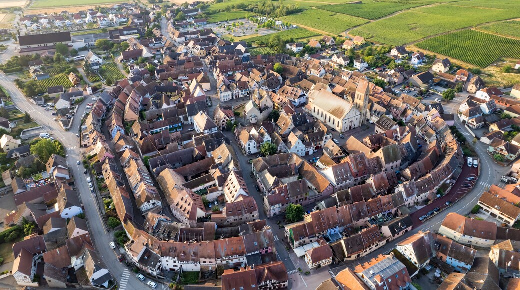 Aerial view of the beautiful French Village of Eguisheim in Alsace France
