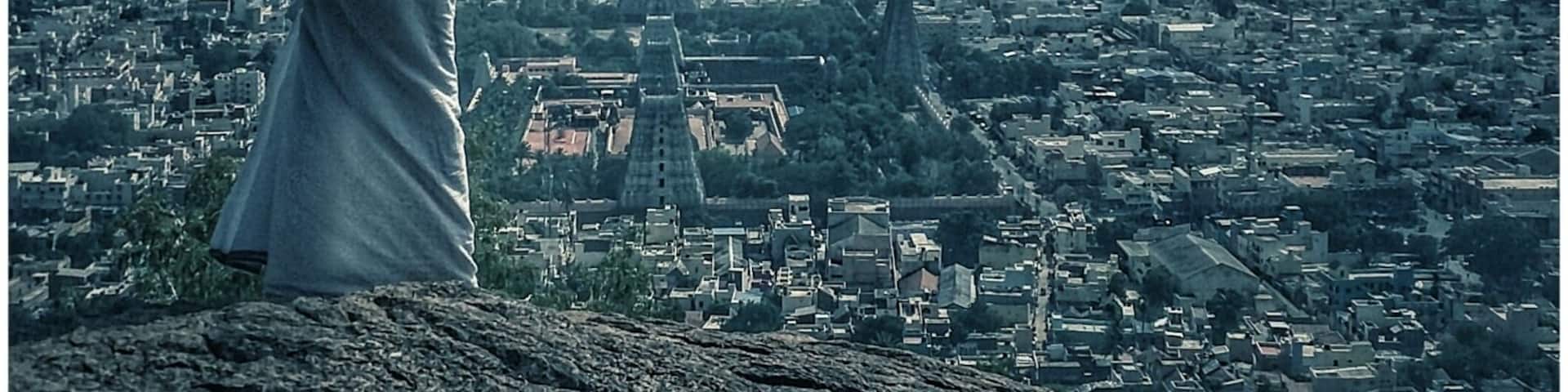 Sri ramana maharshi ashram is a calm spiritual place to find your inner peace.
They offer free stay and food for few days .
You have to contact them via mail.
Enchanting view from Arunachala mountain.
When you climb up to the meditation cave you can sit together with the monkeys as Sri Ramana Maharashi did it once