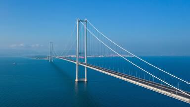 Osmangazi Bridge (Izmit Bay Bridge). IZMIT, KOCAELI, TURKEY. Aerial shot with drone.