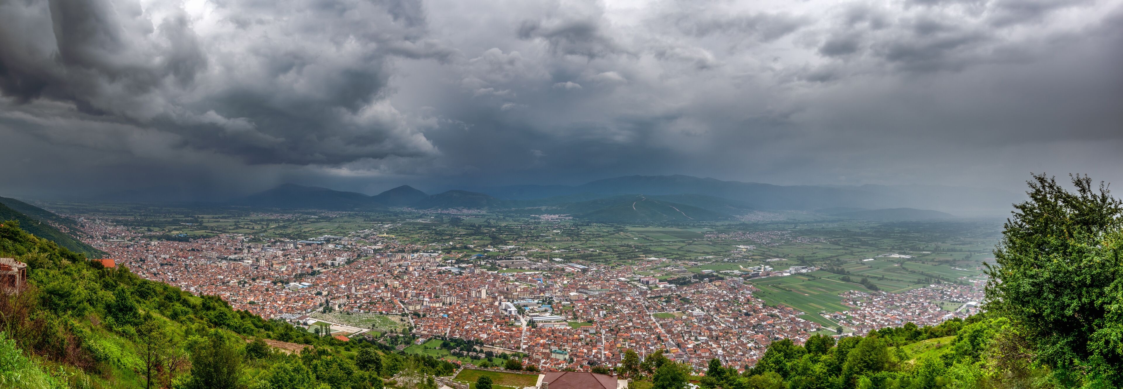 Panorama view of  Tetovo city from the top. Sharr Mountains, North Macedonia.