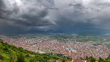 Panorama view of Tetovo city from the top. Sharr Mountains, North Macedonia.