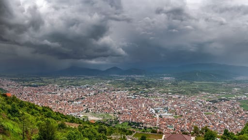 Panorama view of Tetovo city from the top. Sharr Mountains, North Macedonia.