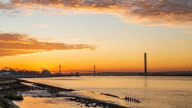 The River Thames leading towards The Queen Elizabeth II bridge, early morning, near Dartford, Suf