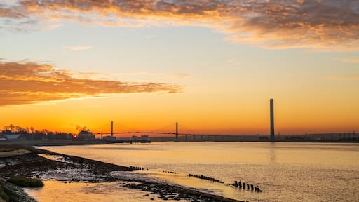 The River Thames leading towards The Queen Elizabeth II bridge, early morning, near Dartford, Suf