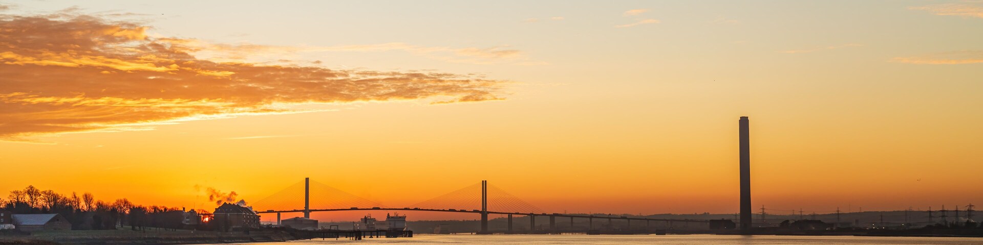 The River Thames leading towards The Queen Elizabeth II bridge, early morning, near Dartford, Suf