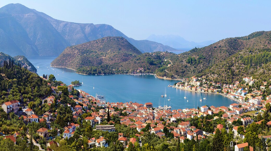 panoramic photo of Vathy in Ithaca island Greece