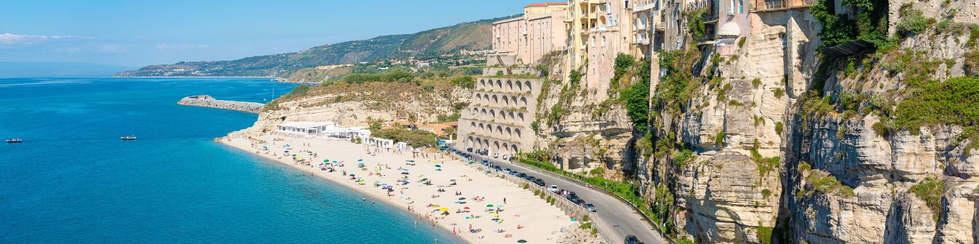 High view of Tropea town and beach - Calabria, Italy