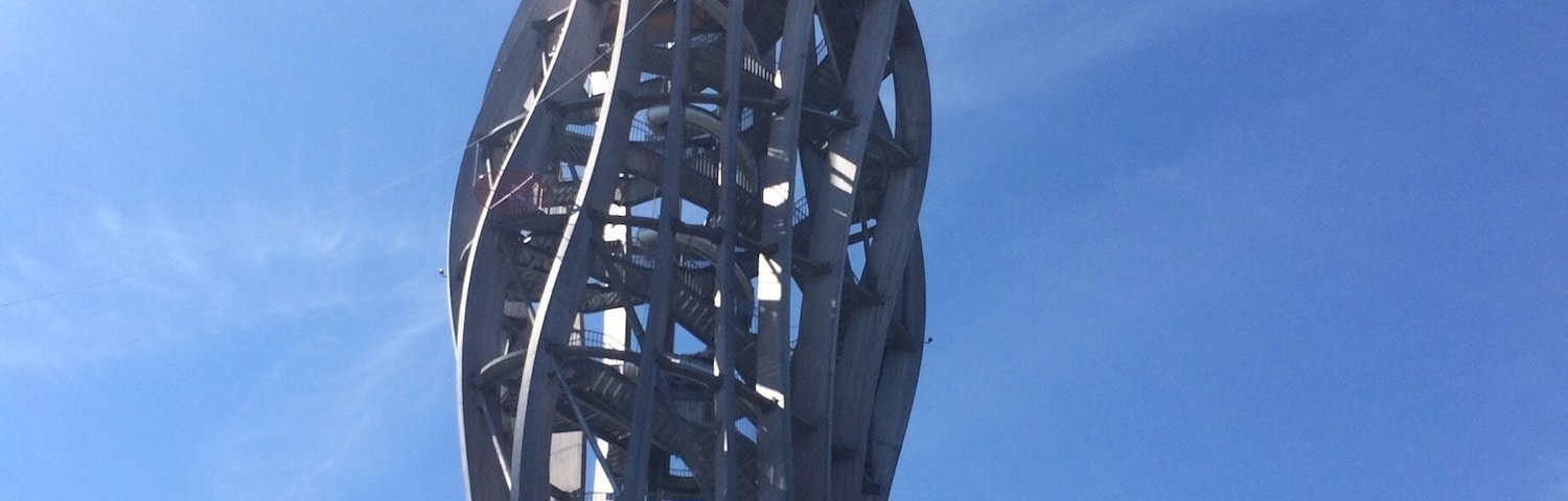 Pyramidenkogel is high in the mountains in Carinthia, Austria. It is located to the south of the Wörthersee and near the town of Maria Wörth. Climb the stairs to the top and then treat yourself by taking the slide down after checking out the incredible view. Or you can bungee jump.
