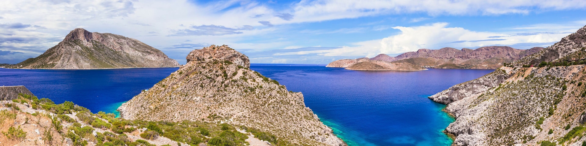 Amazing Greece series, beautiful nature - stunning view of Telendos island. Kalymnos, Dodecanese