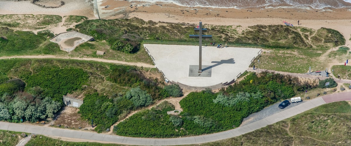 Aerial view of Juno Beach, Anglo Canadian landing beach in Normandy. France