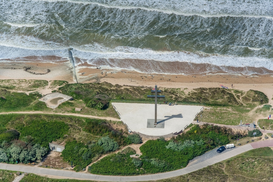 Aerial view of Juno Beach, Anglo Canadian landing beach in Normandy. France