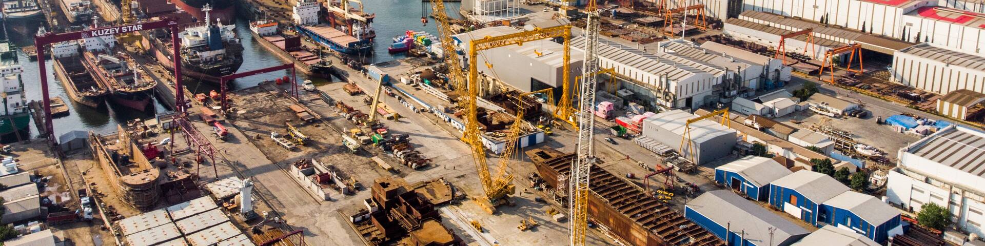 Istanbul, Turkey - February 23, 2018: Aerial Drone View of Tuzla Shipyard in Istanbul