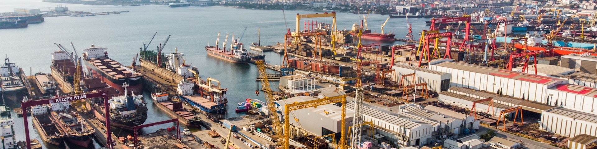 Istanbul, Turkey - February 23, 2018: Aerial Drone View of Tuzla Shipyard in Istanbul