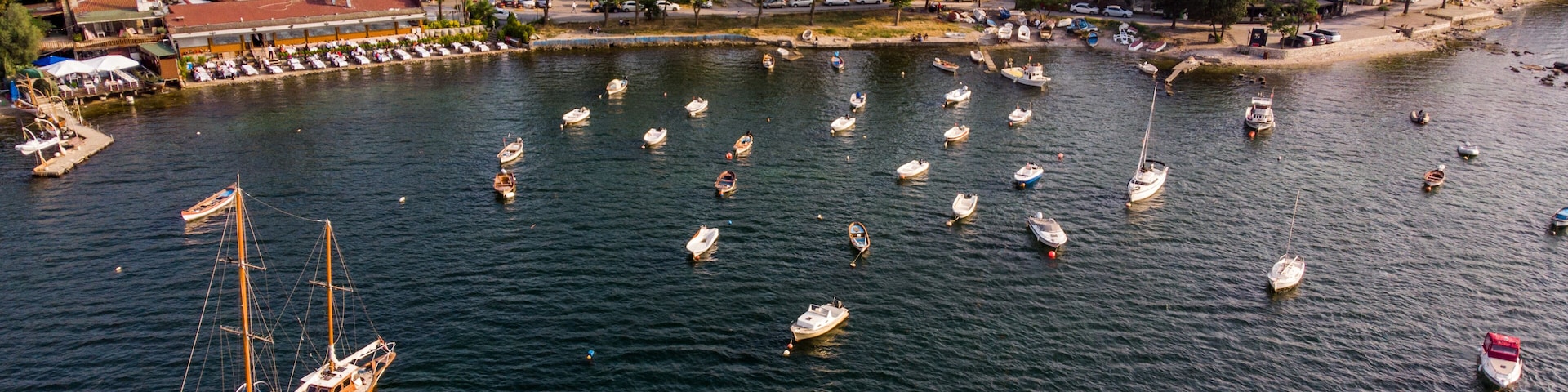 Aerial Drone View of Istanbul Tuzla Seaside with Boats