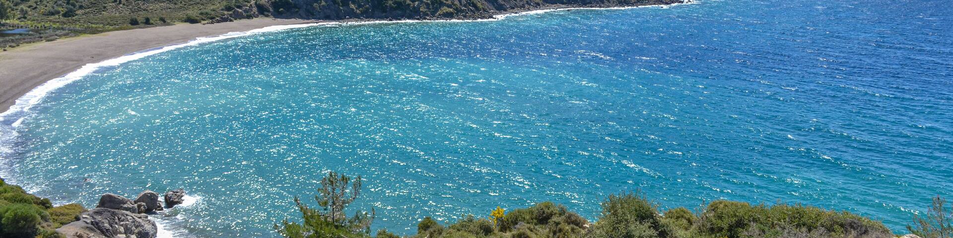 scenic view of Tuzla Bay and Tuzla Beach on Turkish Aegean coast near Kucukbahce (Karaburun, Izmir province, Turkiye)