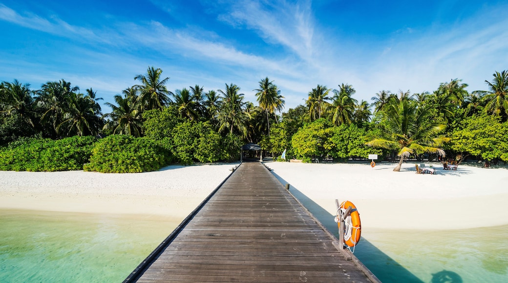 Long pier leading to a small island over turquoise water, Sun Island Resort, Nalaguraidhoo island, Ari atoll, Maldives