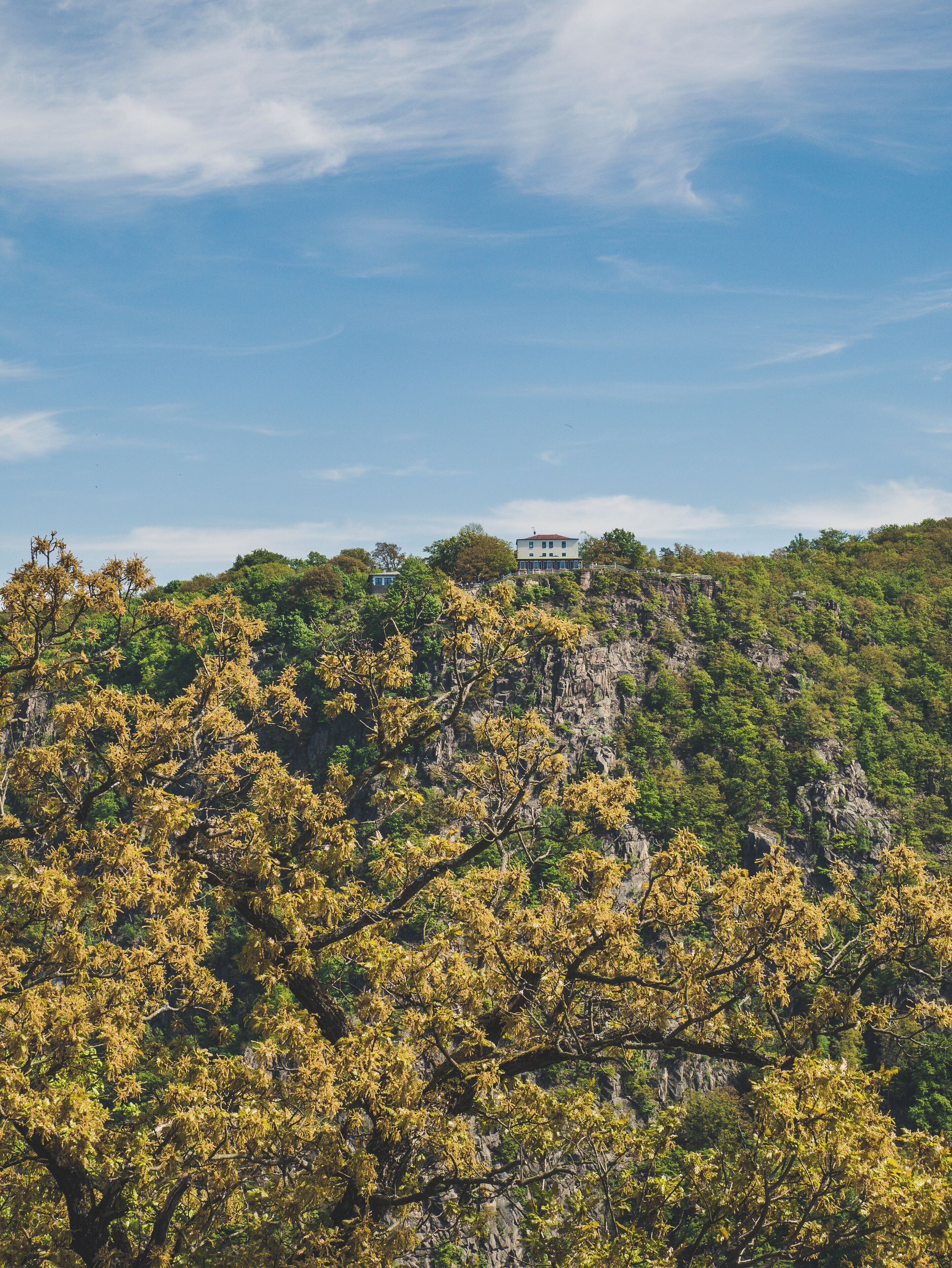 The Hexentanzplatz as seen from the Rosstrappe. 