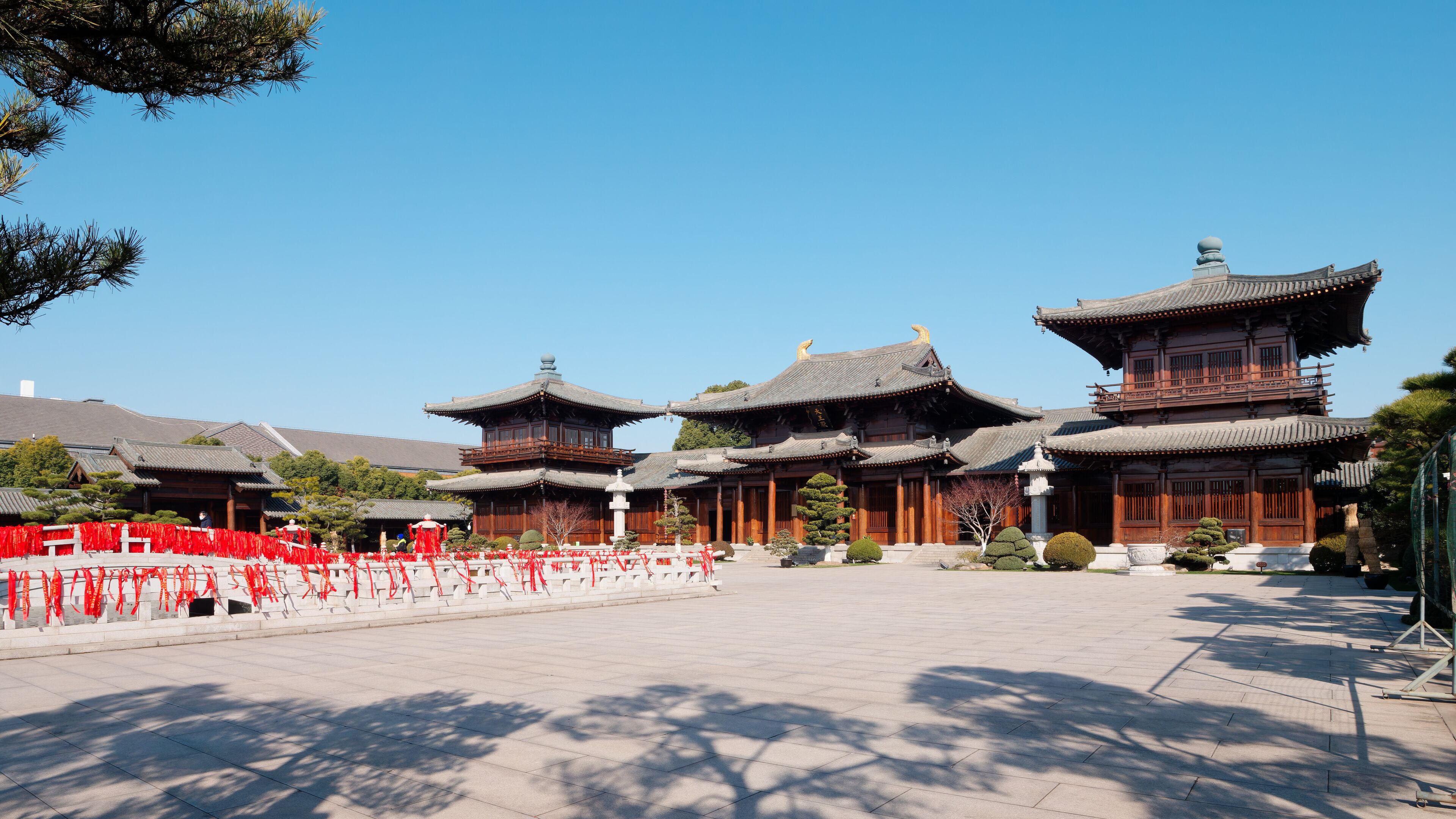 Ancient Tang dynasty style building in Baoshan temple. Buddhist temple located on the banks of the Lianqi River, Baoshan, Shanghai. The Chinese characters on plaque means "palace of buddha".