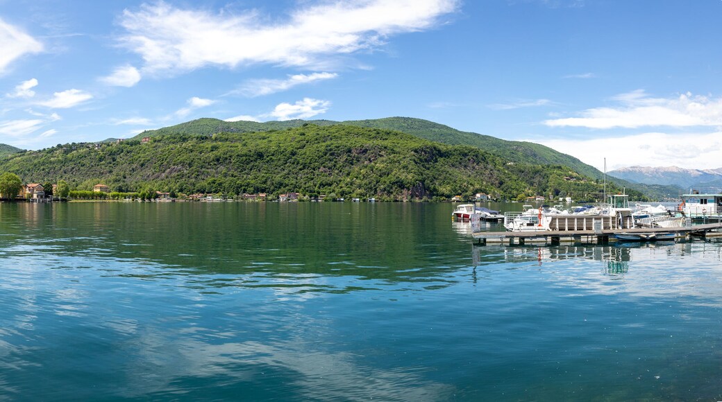 Landscape on Lake Ceresio, view from Porto Ceresio. Summer season,