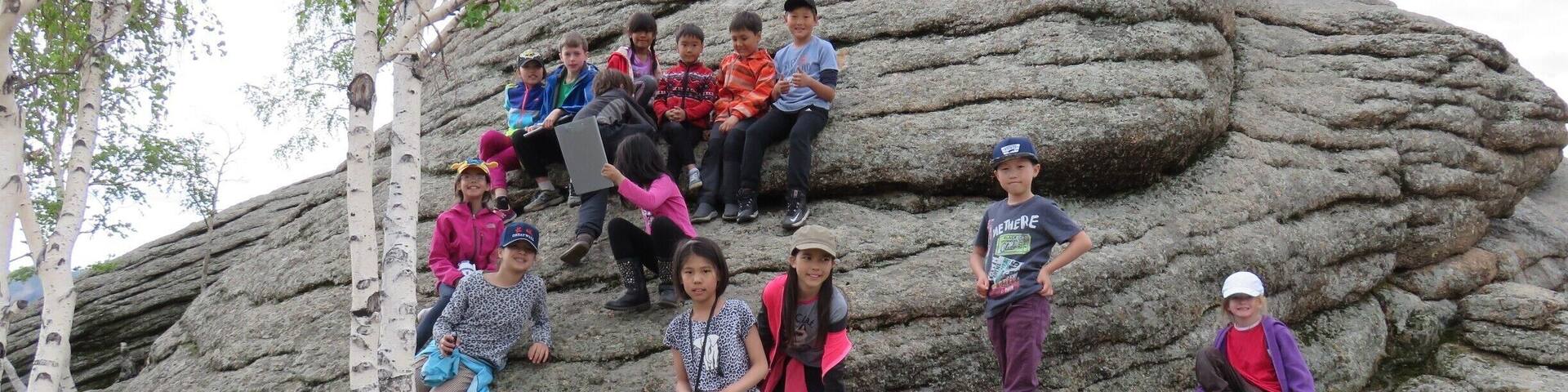 Here's proof that the kids did come on camp with me. I got a bit hoarse reminding them not to try to climb to the very top. Each small group wanted to go higher than the ones just above them. You can't tell, but we are already on the top of a high hill then nearly on top of the rocky outcrop on top of the high hill. (see my last photo for perspective)