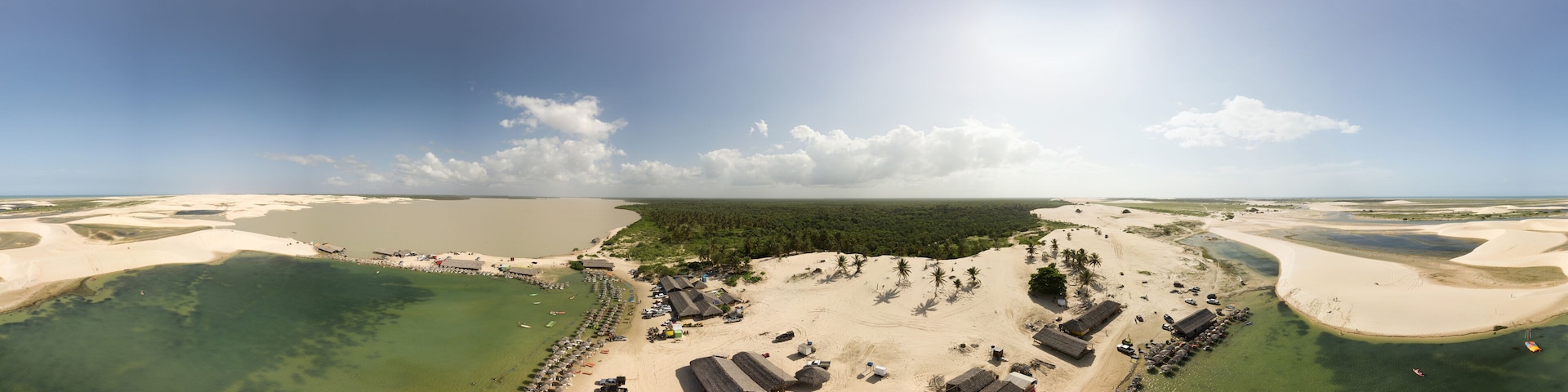 Spherical panorama 360 degrees of the Tatajuba lagoon, on the west coast of Jericoacoara in the state of Ceará, Brazil