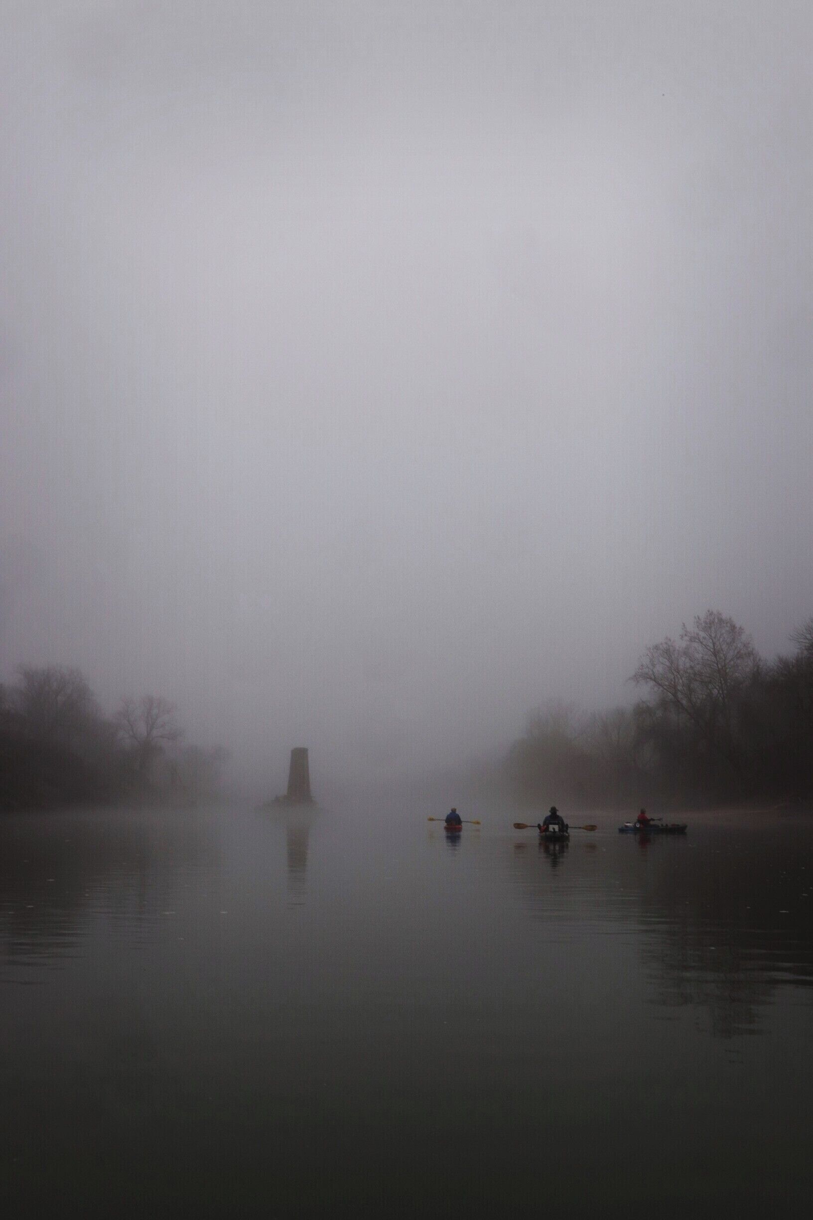 Cool, dreary wet morning on a kayak trip down the Colorado River outside of Columbus, Texas.  The fog and mist gave the river an interesting feel.  In the background on the river you can see an old buttress, the remnants of an old railroad bridge that crossed the river a hundred years ago. #kayak #adventure #paddle #river #adventurepacked #texas