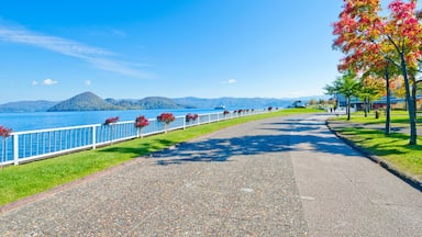 Scenery of Lake Toya and Mt. Yotei at Toyako onsen in Hokkaido, Japan.