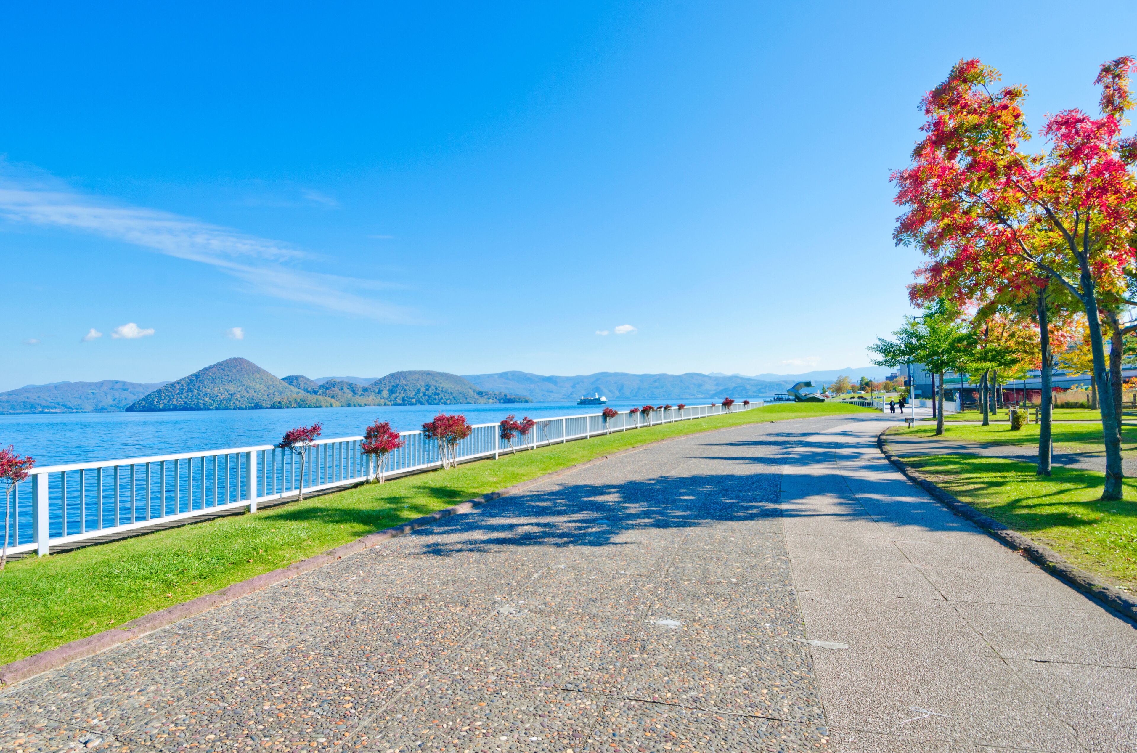 Scenery of Lake Toya and Mt. Yotei at Toyako onsen in Hokkaido, Japan.