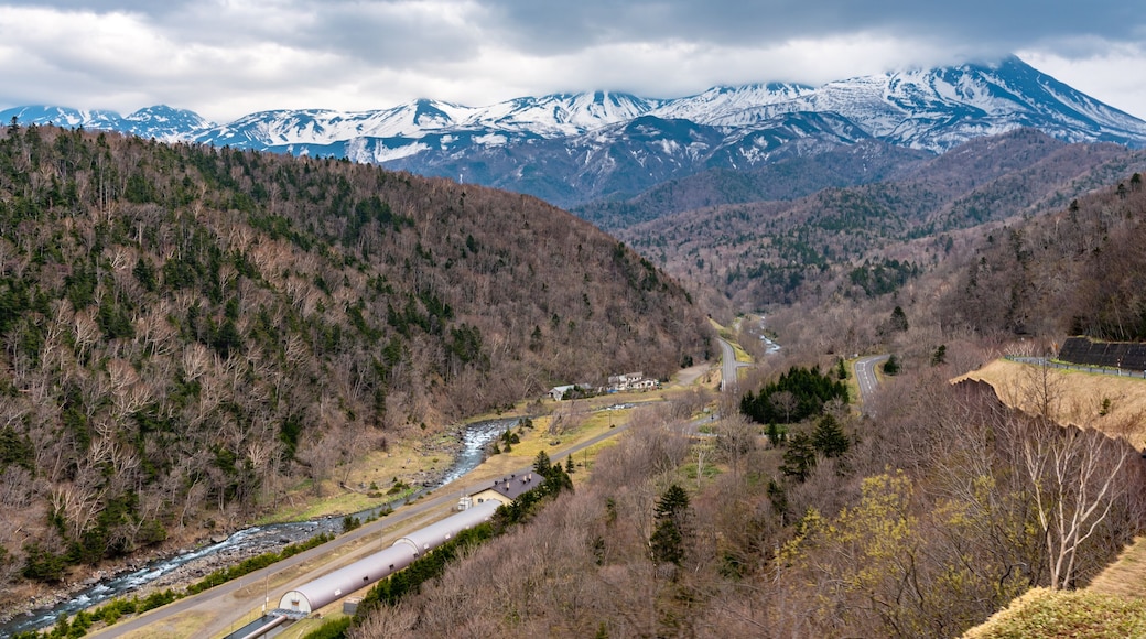 Iwaobetsu Onsen hot spring area in springtime. Town Shari, Shiretoko Peninsula, Hokkaido, Japan